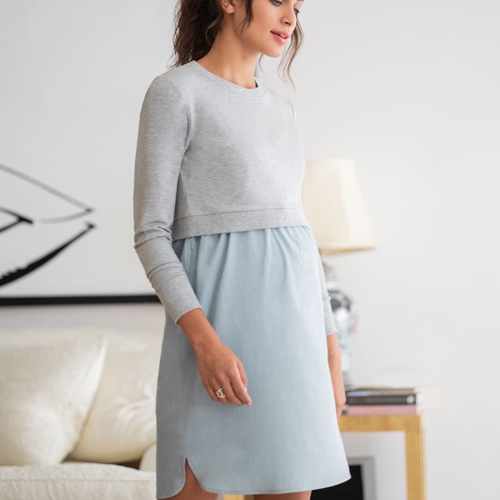 Seraphine Cotton Maternity & Nursing Dress with Sweatshirt Top - XS/Size 2